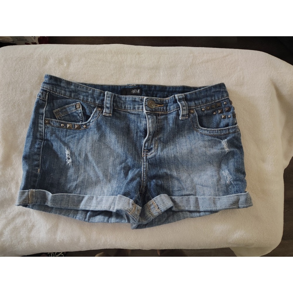 A New Approach ana Womens Studded Distressed Denim Shorts Medium Wash Cuffed 12